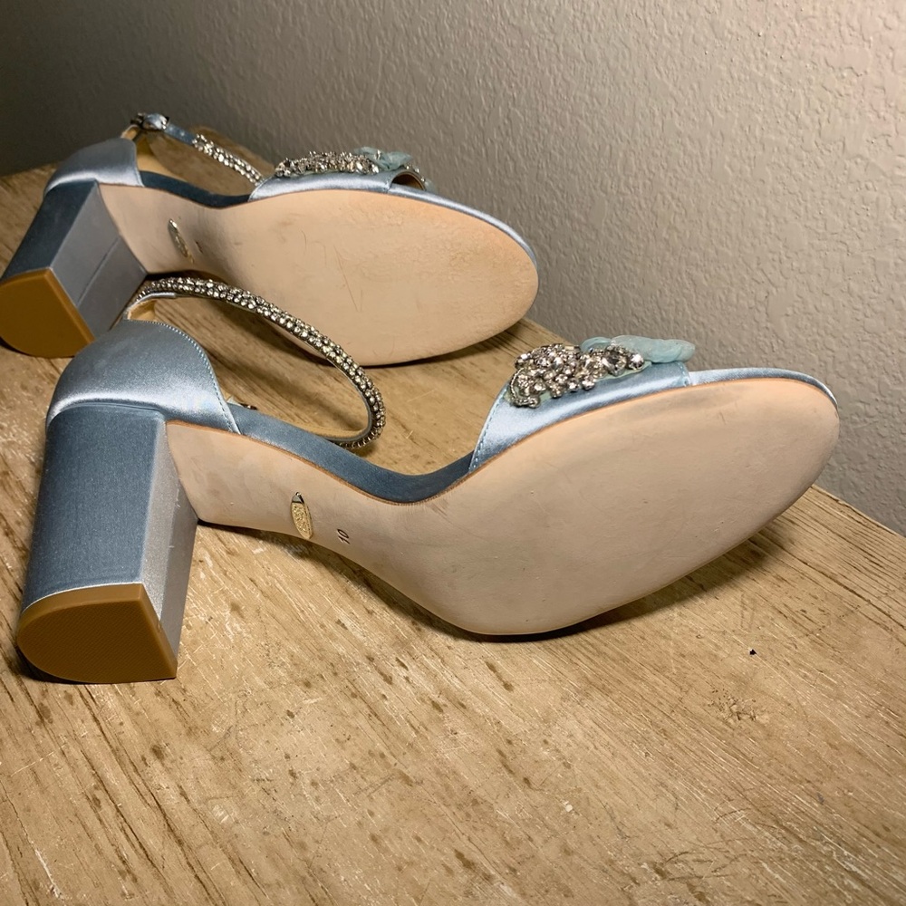 Badgley Mischka Blue Satin Block Heel Sandals – Size 10 Wedding Party Formal - Picture 8 of 13